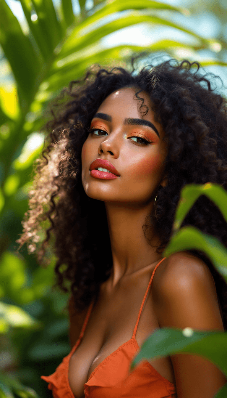 AI generated: /imagine prompt: A radiant Latin American woman with caramel skin, brown almond eyes, and voluminous...
