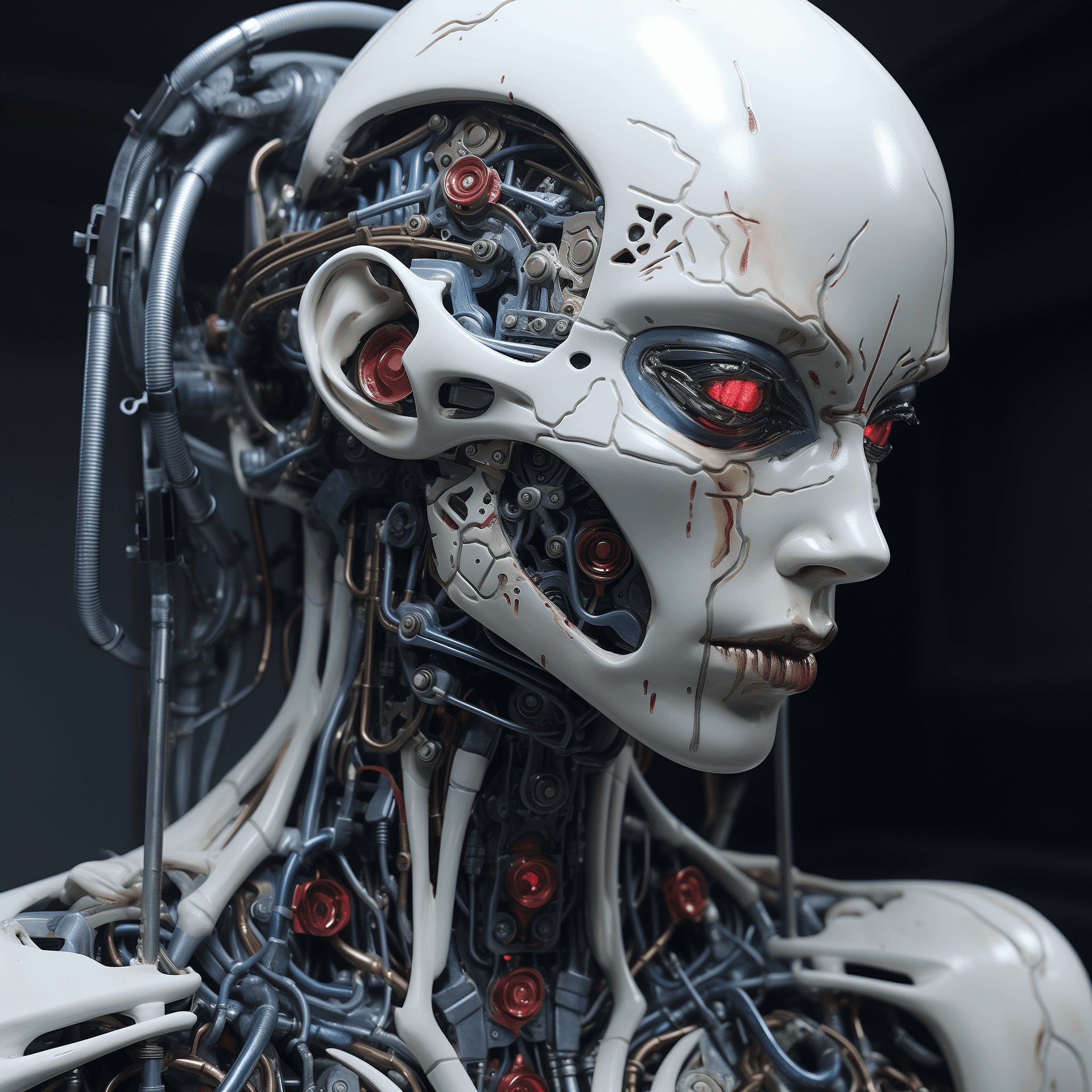 AI generated: half cyborg, futuristic, high details, masterpiece, ultra realistic 4K