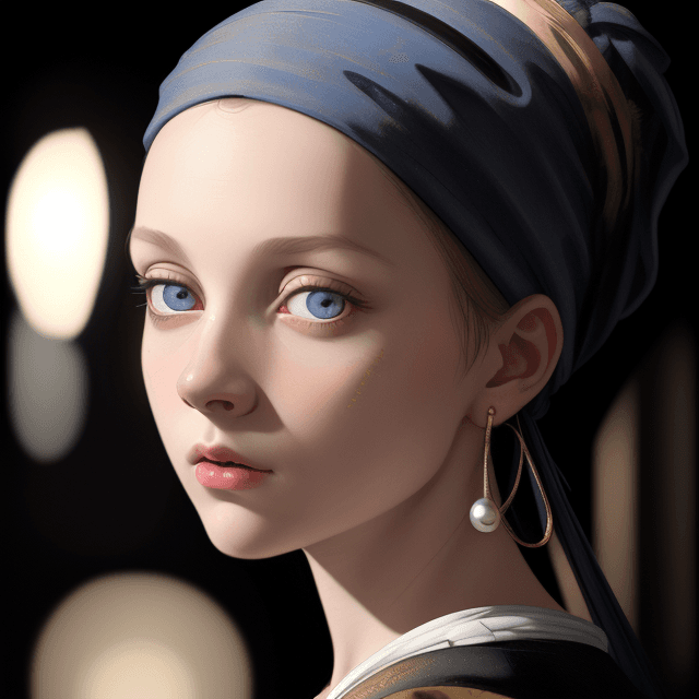 AI generated: Girl with a Pearl Earring, (beautiful detailed eyes, symmetrical eyes), dramatic lighting, (photorea...