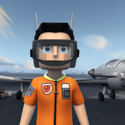 AI generated: A Roblox pilot character in a fighter pilot suit with vintage goggles, standing confidently with arm...