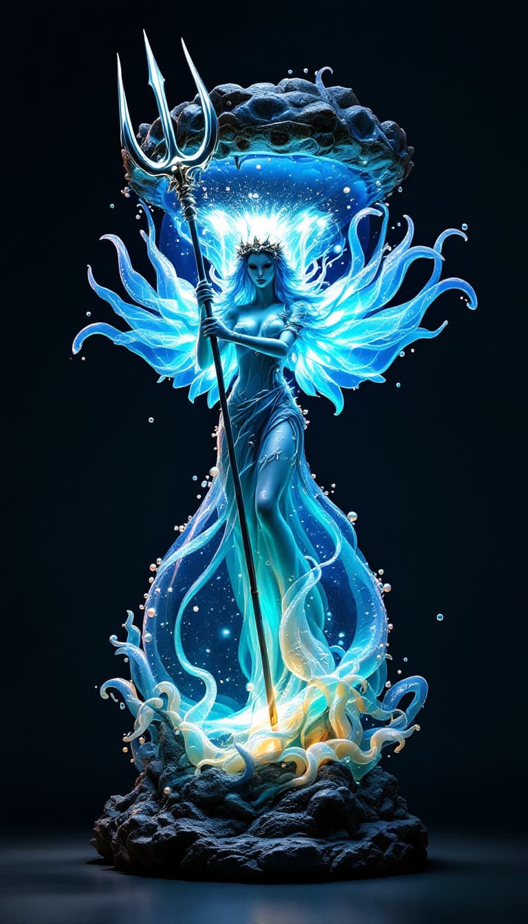 AI generated: A (Unique Masterpiece) 'hourglass' statue with 2 arms, the statue has two colossal kraken tentacles ...