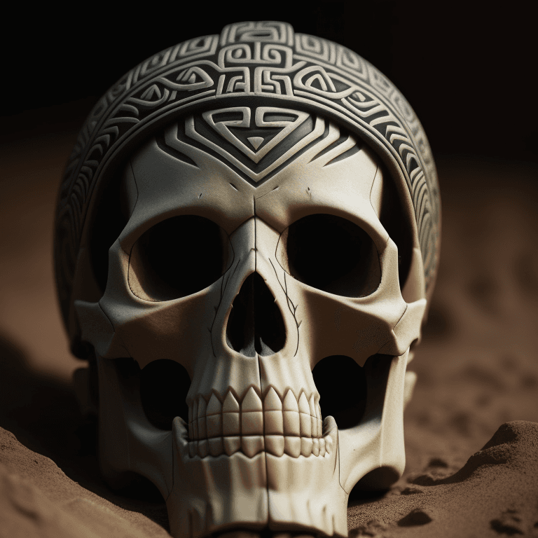 AI generated: Maori carved skull photographic cinematic