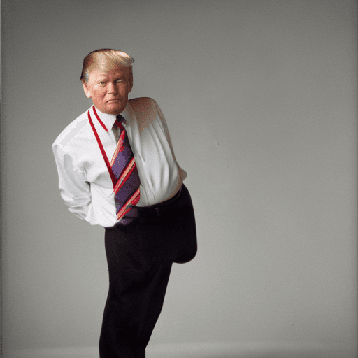 AI generated:  photograph, front view, donald trump, standing on solid grey background, gaze into the camera, wrin...