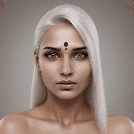 AI generated: realistic image of a white skinned indian woman with bold facial features. Beautiful face. 