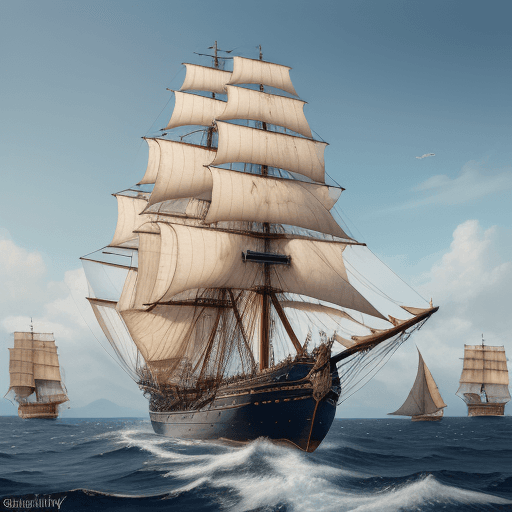 AI generated: higly detailed, majestic royal tall ship on a calm sea,realistic painting, by Charles Gregory Artsta...