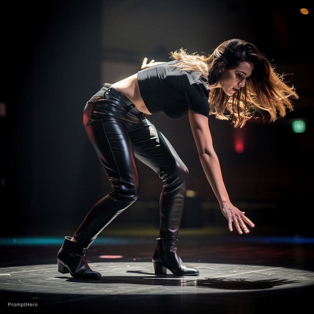 AI generated: Woman bending down, twerking in leather pants 