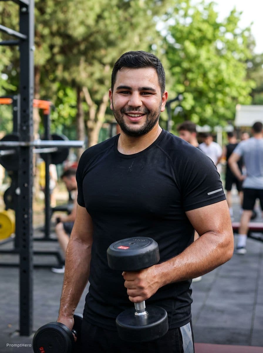 AI generated: a fit man smiling