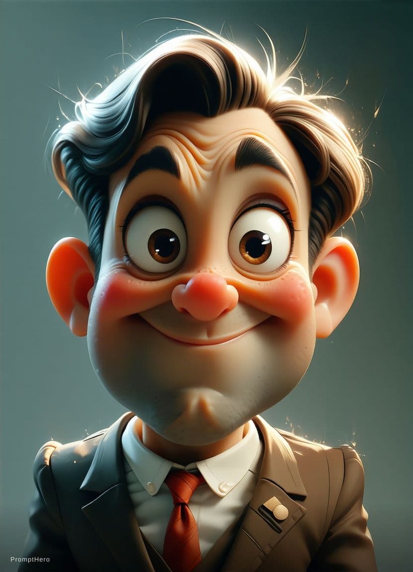 AI generated: funny caricature, adult man and woman (input Image), mid-30's, big cartoonish head, exaggerated cari...