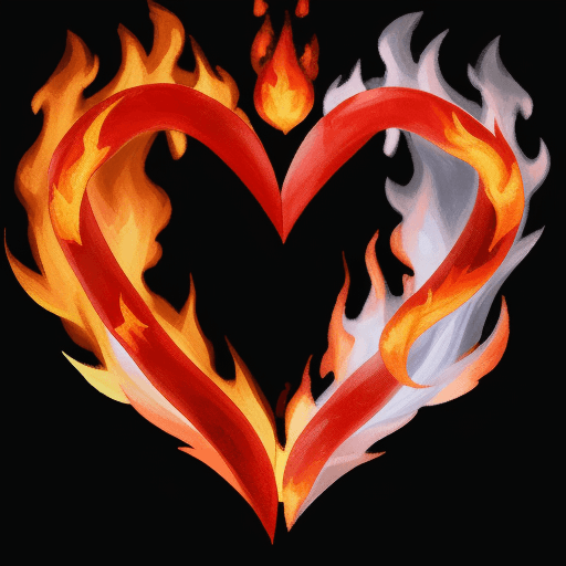AI generated: a heart with left side as fire and right side as ice 