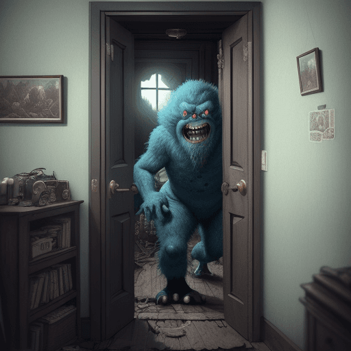 AI generated: a monster appears to be coming out of someone's room, in the style of realistic hyper-detailed rende...