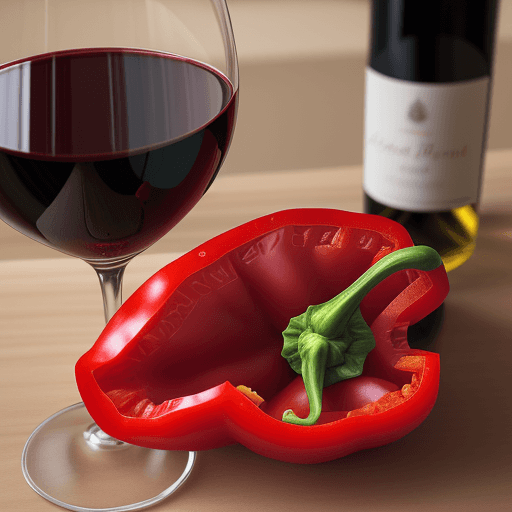 AI generated: a red pepper with a Basque béret and a glass of wine
