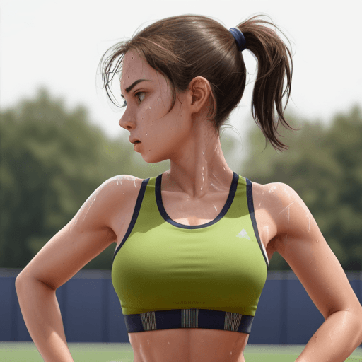 AI generated: Girl in sports bra sweating 