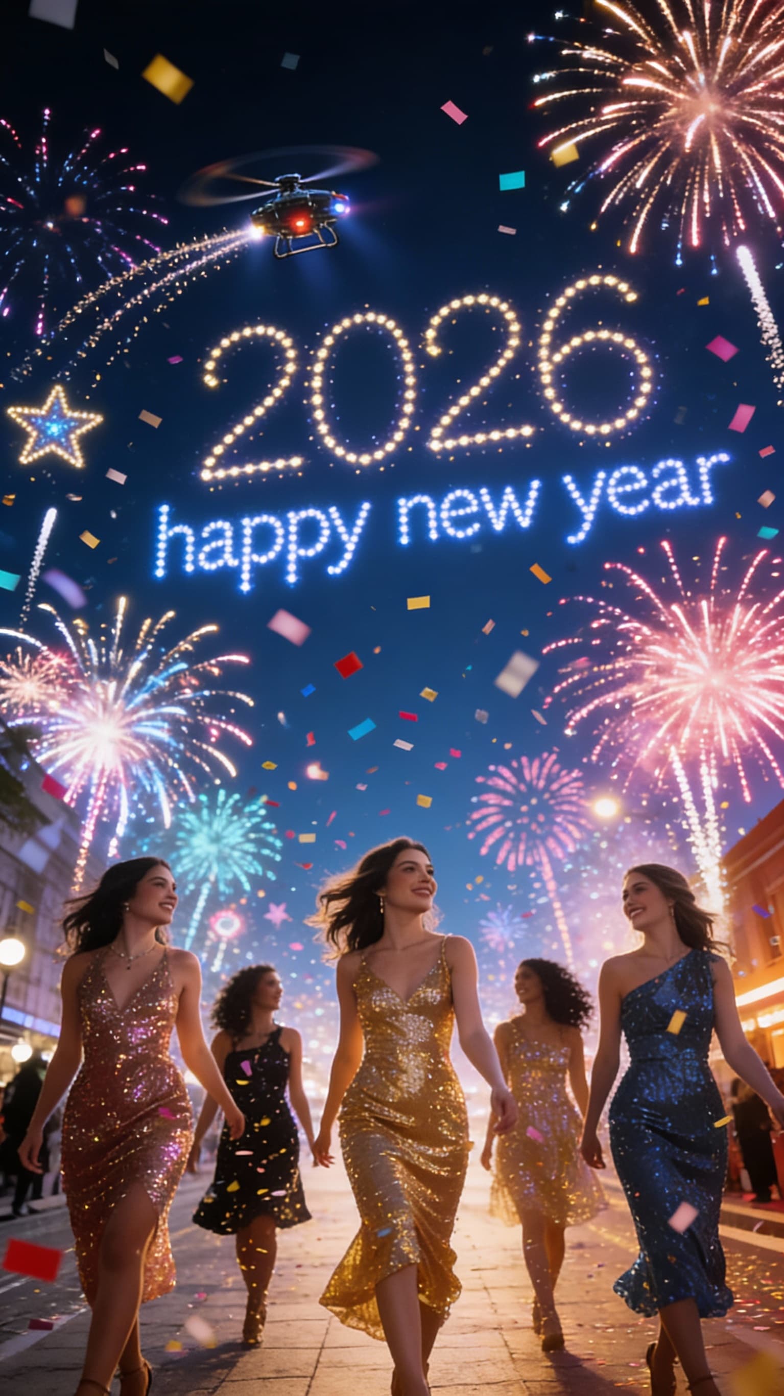 AI generated: create an Image of a cinematic celebration of New Years 2026, it's girls night out and we are all in...