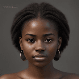 AI generated: Portrait of a young beautiful black heired girl on a light grey background, overcast with natural il...