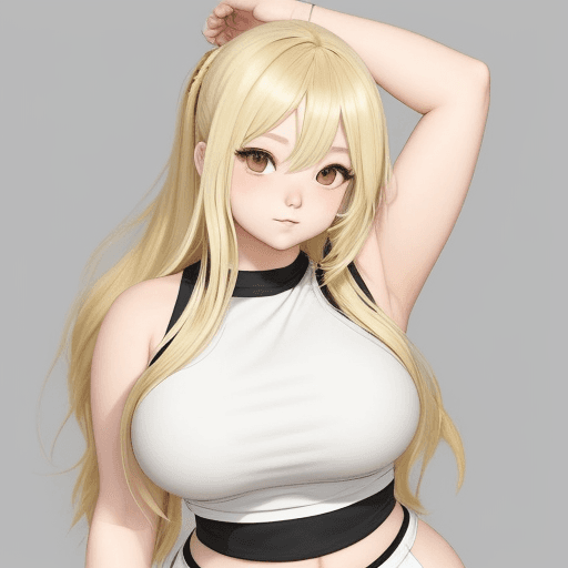 AI generated: modern fat anime girl long blonde hair crop top 