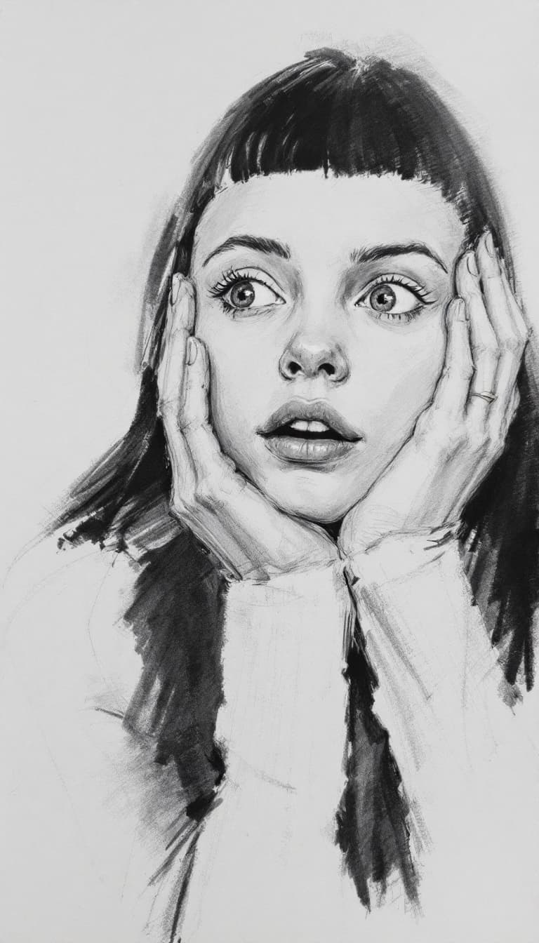 AI generated: Girl, charcoal sketch, wondering, 