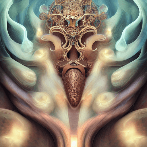 AI generated: Goddess close-up portrait ribcagel. jellyfish phoenix head, nautilus, orchid, skull, betta fish, bio...