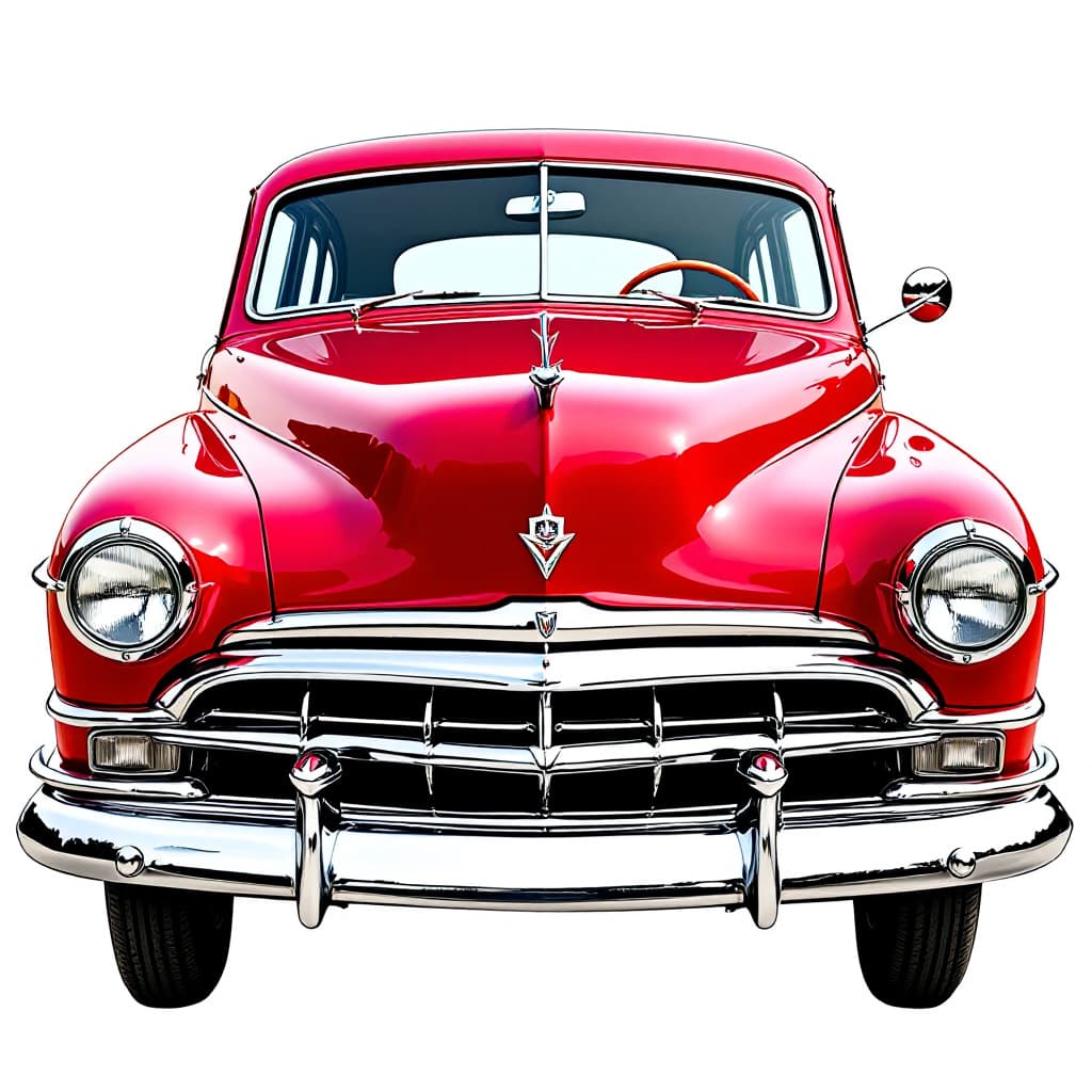 AI generated: A 1950 Hudson Hornet clipart, highlighting its rounded design, chrome accents, and classic
whitewall...