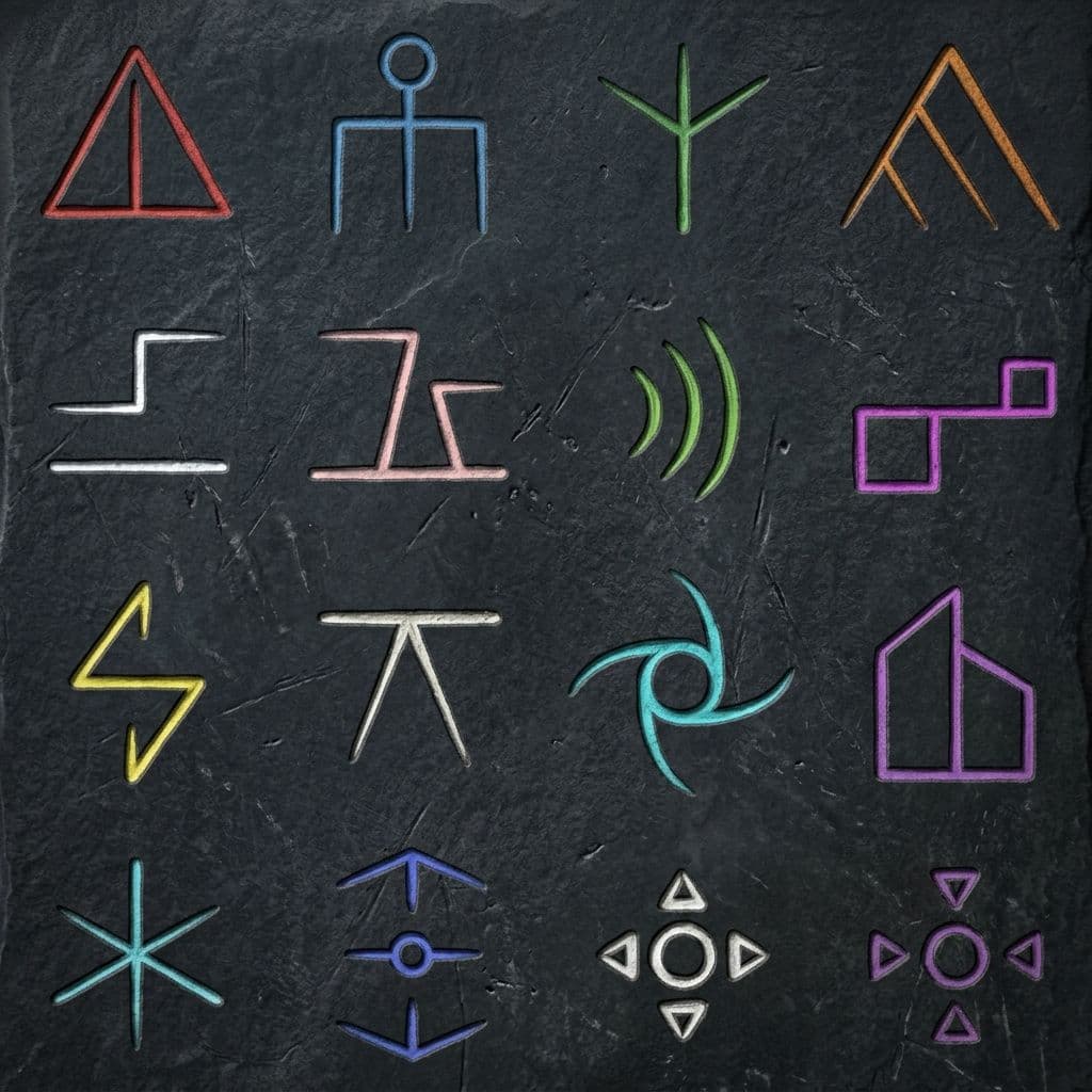 AI generated: Make these symbols look more ancient easy to draw with a few lines
