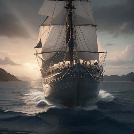 AI generated: Photo of a ultra realistic sailing ship, dramatic light, pale sunrise, cinematic lighting, battered,...