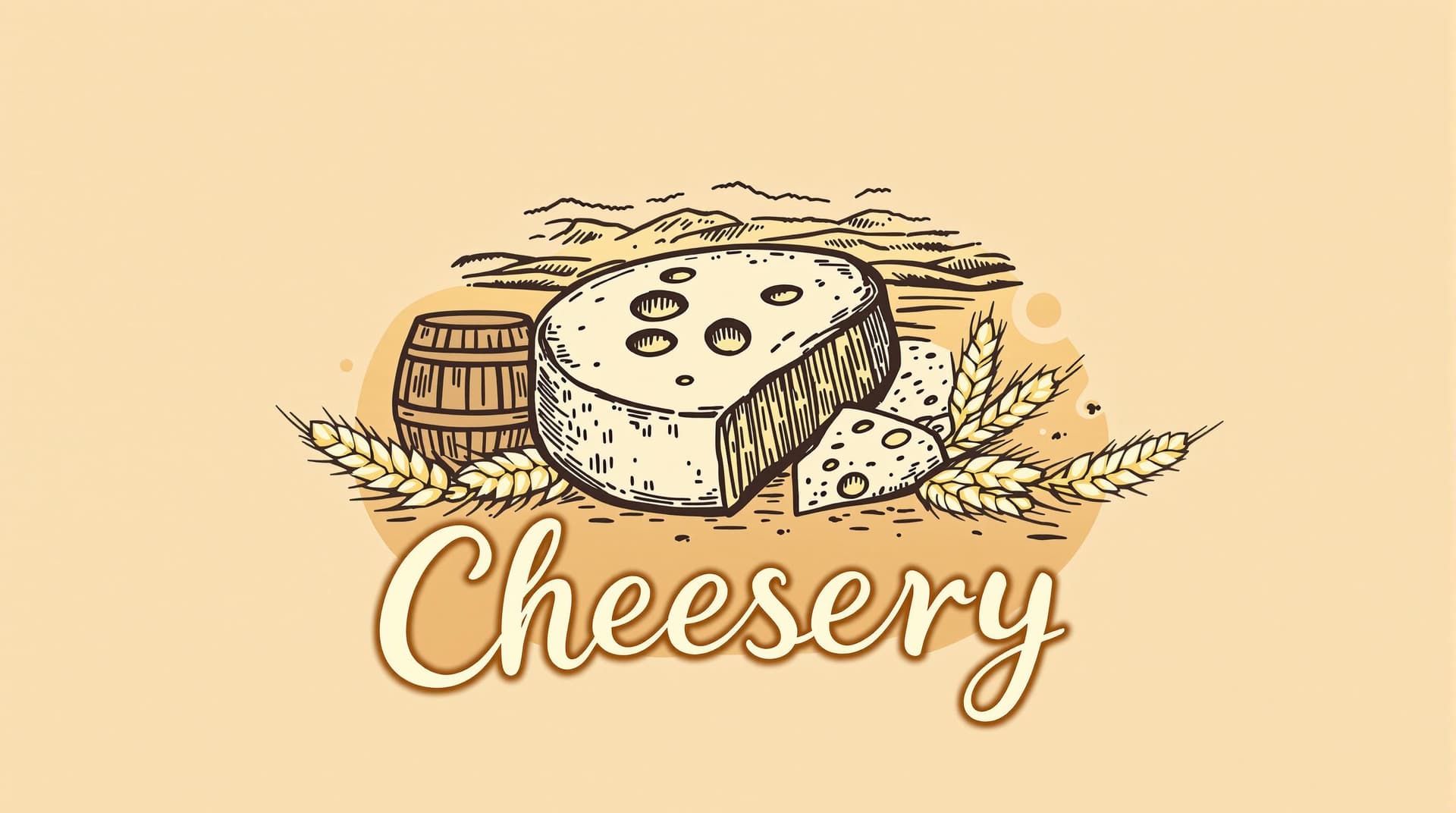 AI generated: "A warm and rustic logo design for a cheesery, featuring a stylized wheel of cheese with iconic hole...