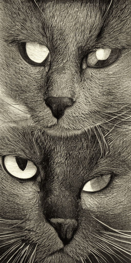 AI generated: a pine tree made of black cats and luminous eyes, beautiful shadowing, 3 d shadowing, reflective sur...