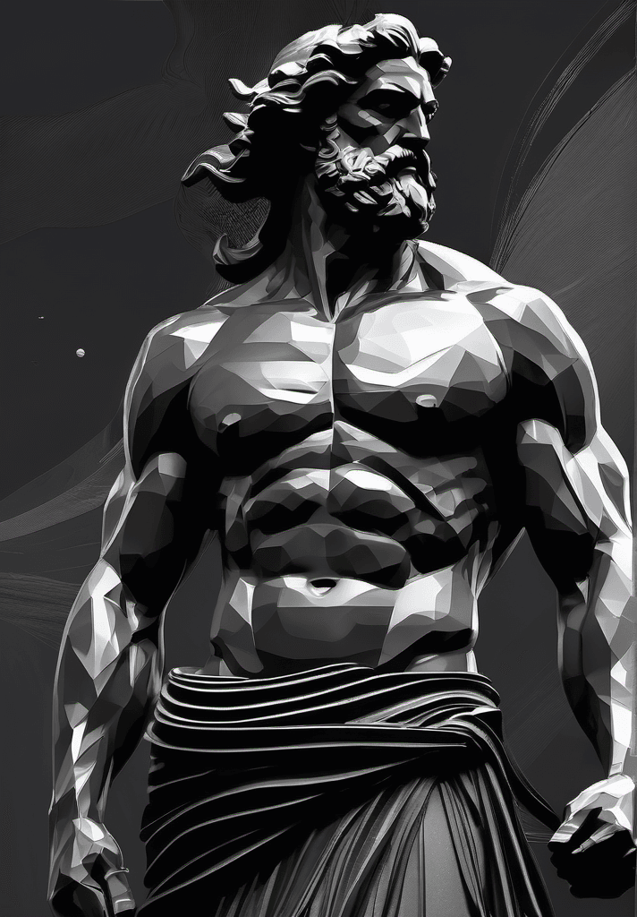 AI generated: half-body digital portrait of a greek god atlas, calm, desperate, majestic, wise, in the style of bl...
