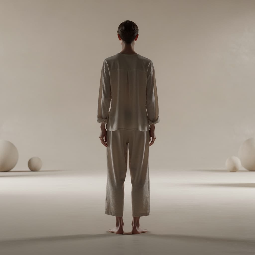 AI generated: androgynous human figure, slim elongated silhouette, full body,
standing still, calm neutral posture...