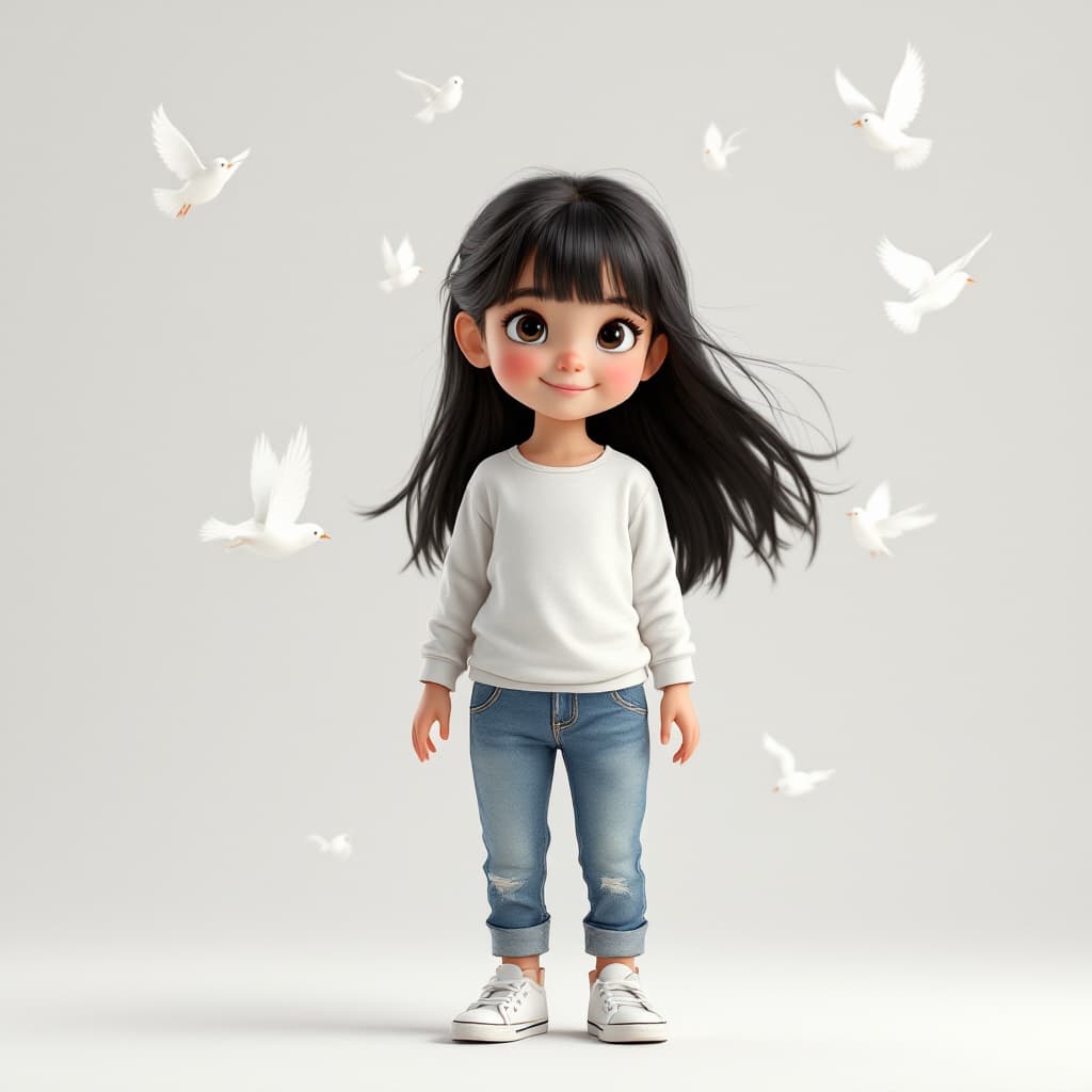 AI generated: create a realistic 3D image, Disney style, of a 4 year old girl, she wears a long sleeve t-shirt, wi...