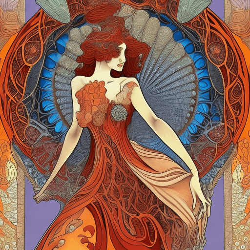 AI generated: (masterpiece best quality) aminita muscaria mushroom goddess inspired by Alphonse Mucha, wearing a l...