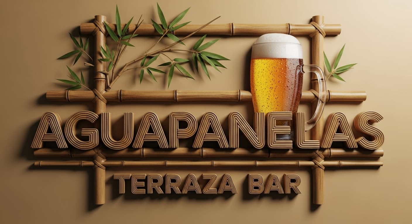 AI generated: You can create a logo in guadua that says Aguapanelas Terraza Bar, something new, 4k, bamboo decorat...