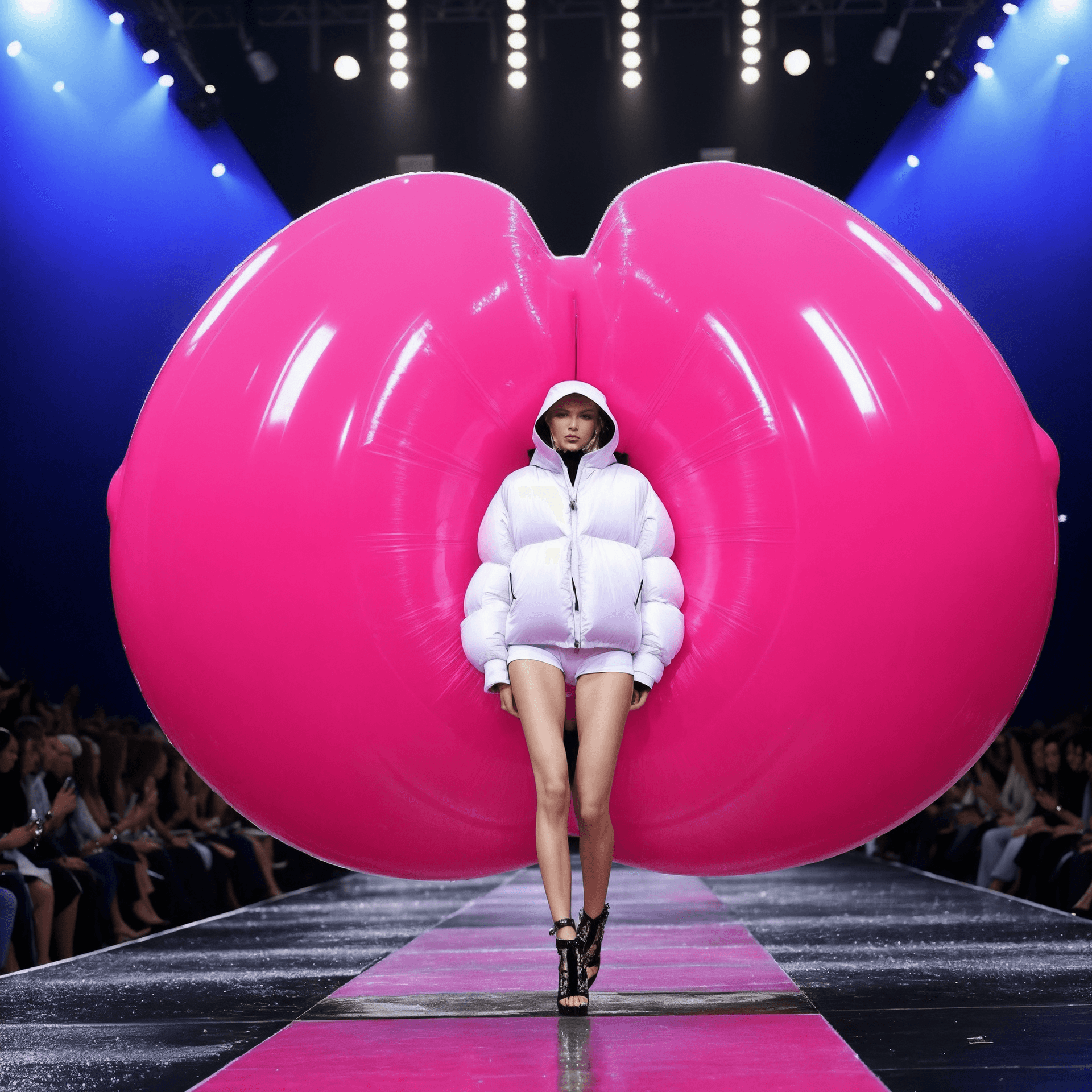 AI generated: (dripping,melting:1.2),fashion show, stunning outfits, haute couture model in very [puffy Hypersize ...