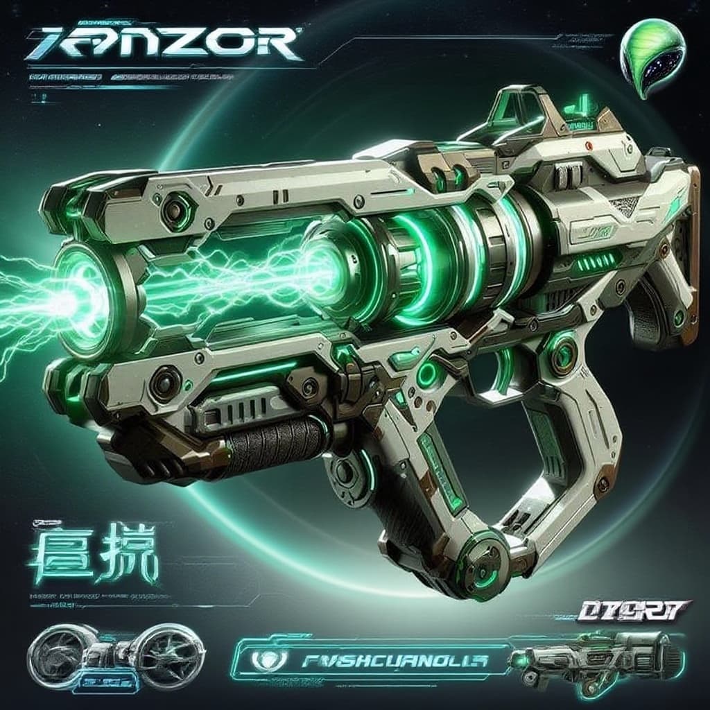 AI generated: Using the image as a reference, design a clearly fictional alien space weapon for Our’World. Far fro...