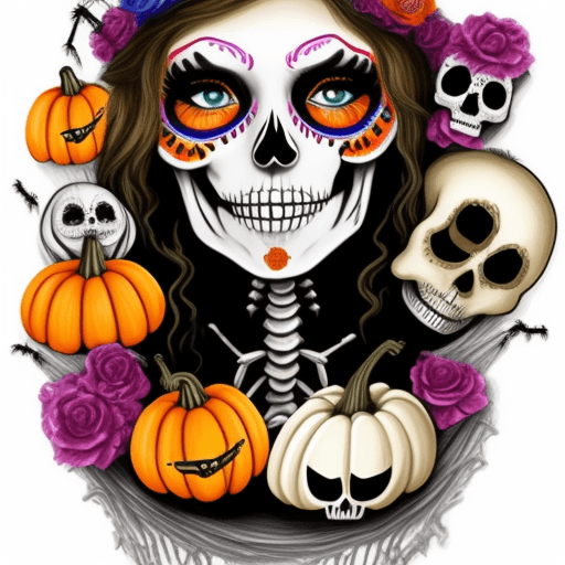 AI generated: Taylor swift catrina skeleton colorful spiders skulls pumpkins 