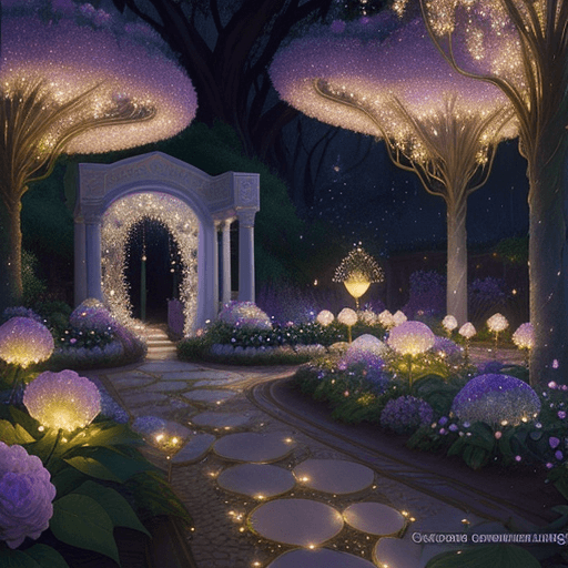 AI generated: Sparklecore Garden, Moonbeams, Shining Flowers, Enchanting Moonbeams, Botanical Scene, glistening Mo...