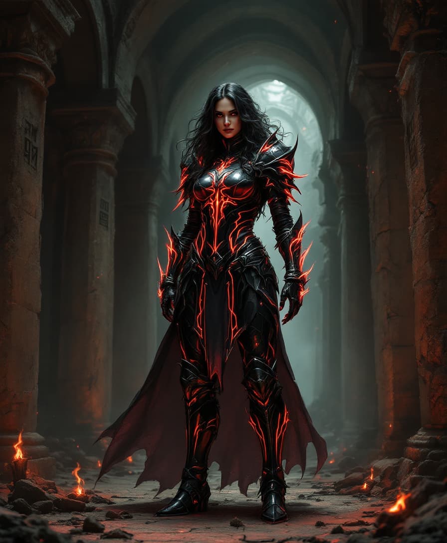 AI generated: The female warrior stands in the eerie depths of a crypt, her presence both commanding and enigmatic...