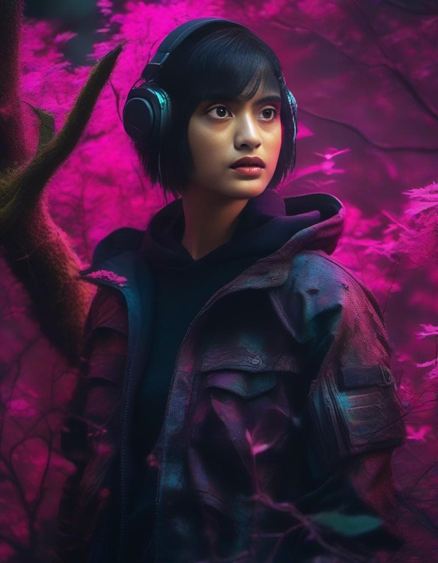 AI generated: neonpunk style 20-year-old A full body full face shot of a scary creepy android, state of decay and ...