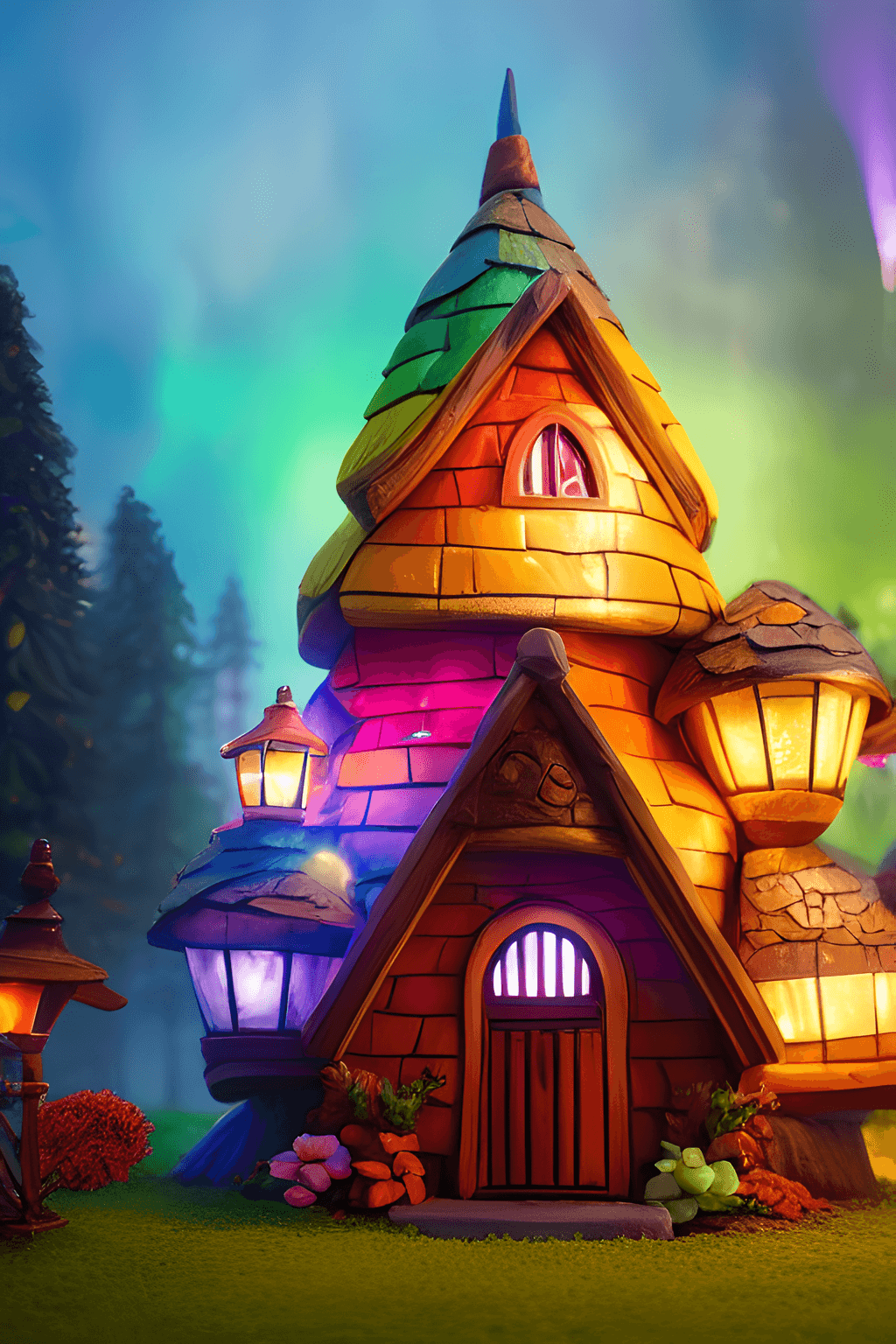 AI generated: a gnome house, misty, vibrant, colorful, glowing, photographed using Canon camera, intricate detaile...