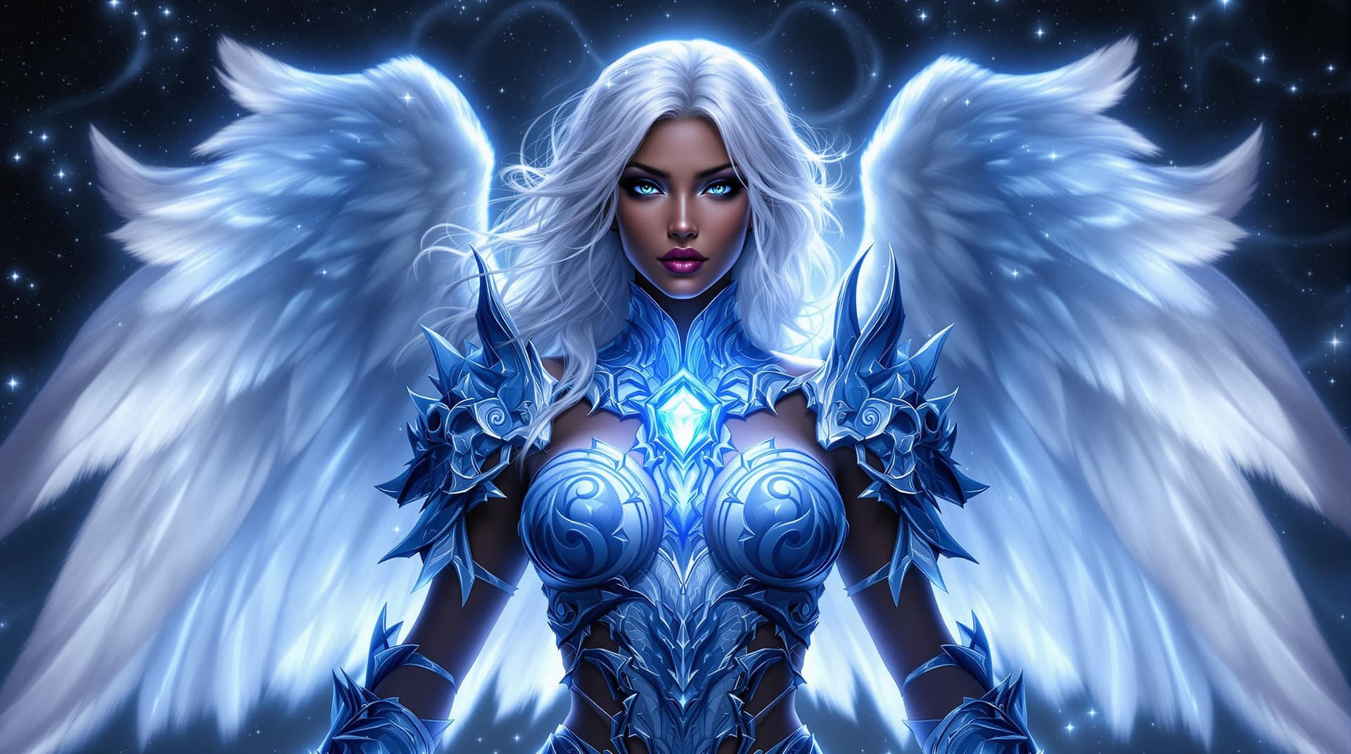 AI generated:  Digital fantasy artwork featuring a mystical female figure with an ethereal presence. She has a dee...