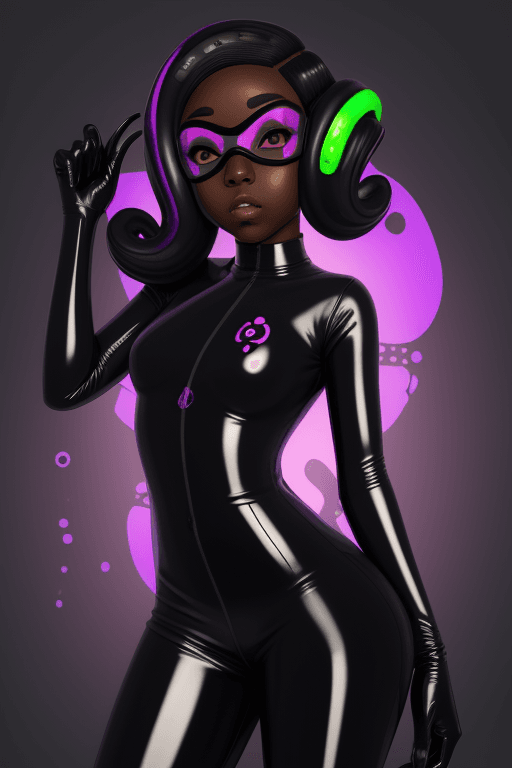 AI generated: Octoling, hypnosis, dark skin, latex, goggle, female, high tech, splatoon, femsub