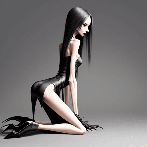 AI generated: extreme skinny slender girl, with long curved claws, skinny legs and long skinny calves in high heel...