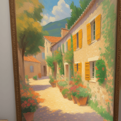 AI generated: impressionist painting on canvas of Provence, in the style of impressionist masters, warm colors, de...