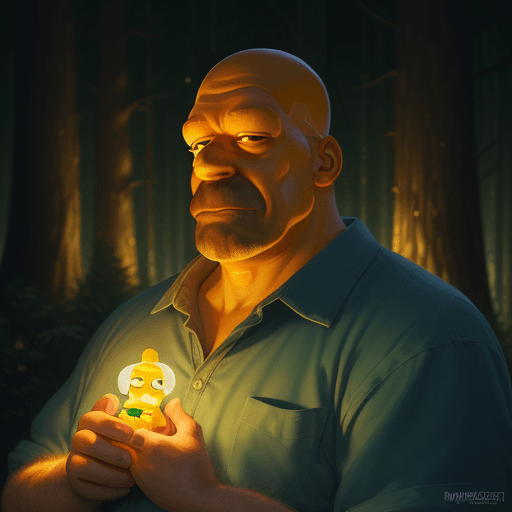AI generated: ultra realistic illustration of magical real life cartoon character homer simpson, forest, fantasy, ...