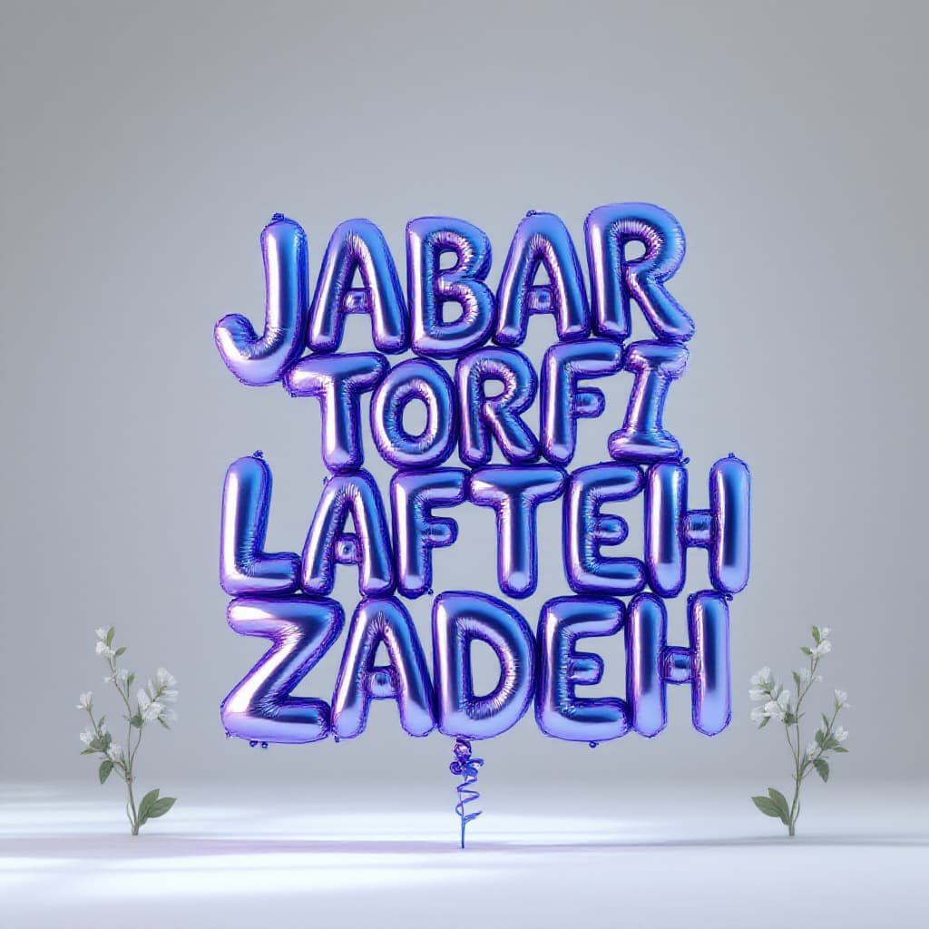 AI generated: photorealistic, high resolution rendering, balloon of lettering, "JABAR TORFI LAFTEH ZADEH", used co...