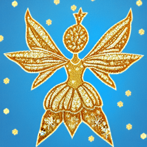 AI generated: Gold  fairy with  snowflake befor blue blackground