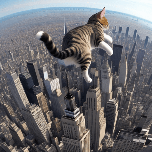 AI generated: a cat jump over empire state building