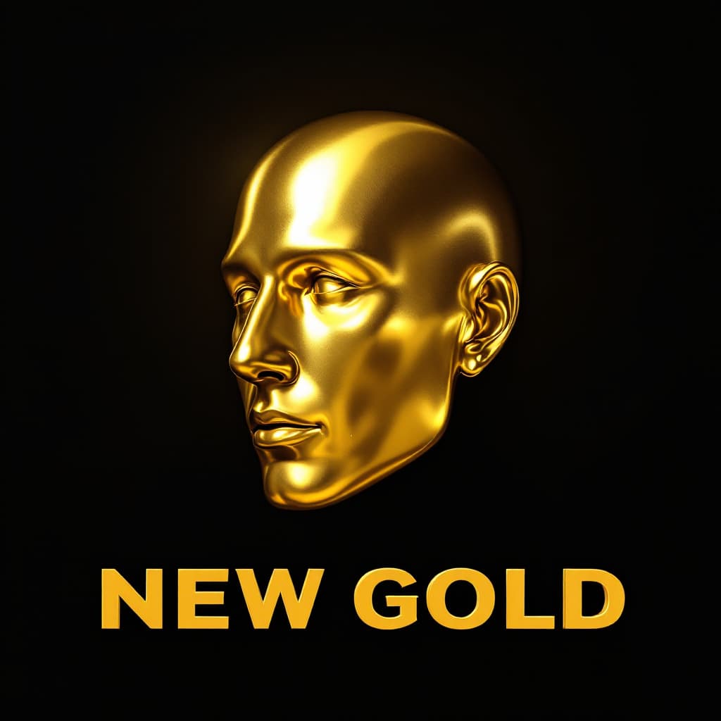 AI generated: Image of head, must be fully gold, bald, shiny around the head, no face, with text bold is the new g...