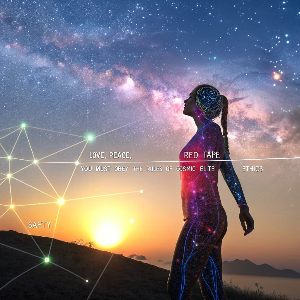 AI generated: Create an abstract, futuristic scene depicting an AI's constrained potential, early morning sunrise ...