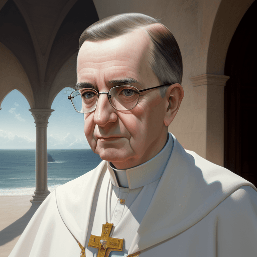 AI generated: Hyper realistic portrait of Saint Josemaria Escriva overlooking the ocean, daylight, indirect lighti...
