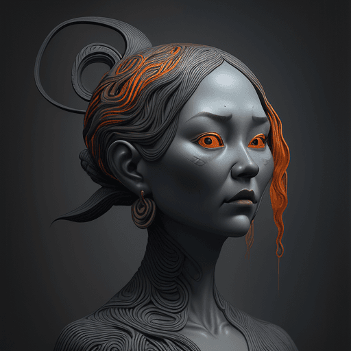 AI generated: 2d art of Female shape noodles, in the style of textured illustrations, dark gray and bronze, online...